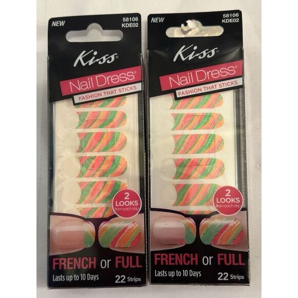 Kiss Nail Dress Set of 2 Striped Stick-on Nail Strips NEW - Picture 1 of 2
